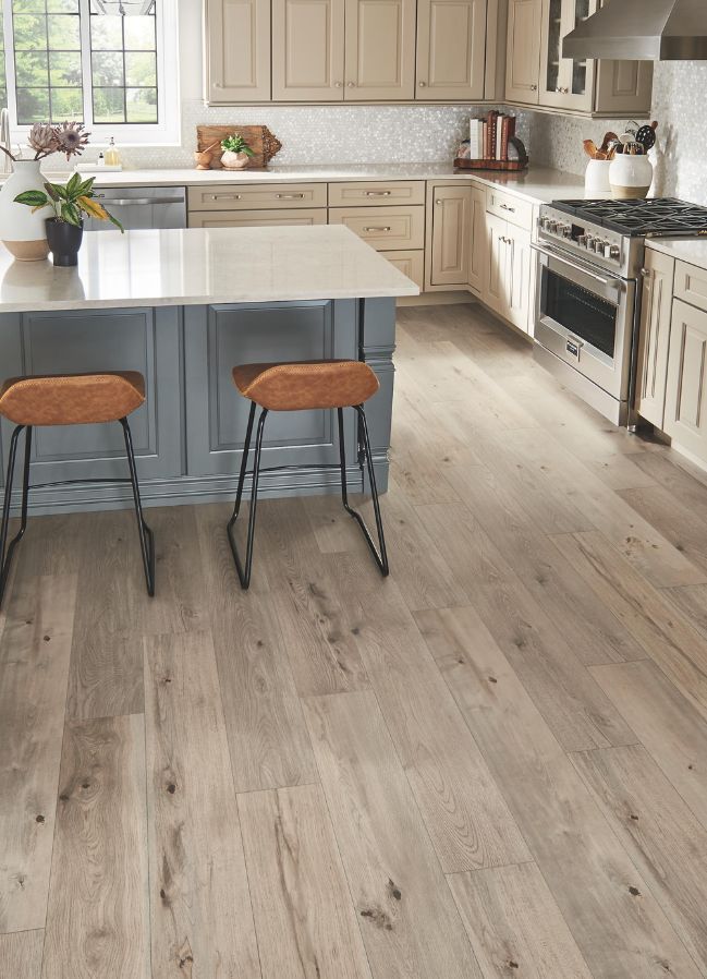 wood look laminate floors in a bright kitchen