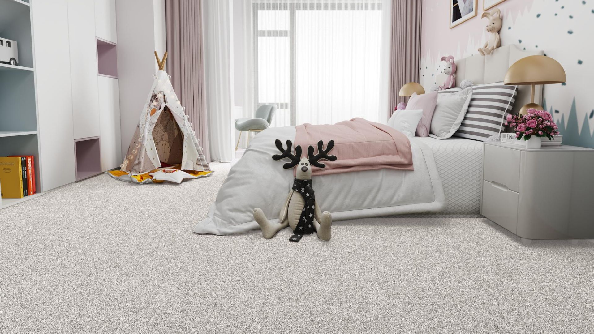 soft textured off white carpets in a kids' bedroom