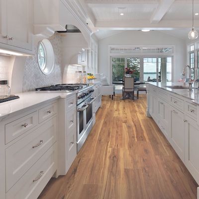 wood look laminate floors in a bright kitchen